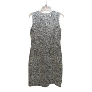 Lands End Herringbone Sleeveless Ponte Pencil Dress Black White Pockets Size 8